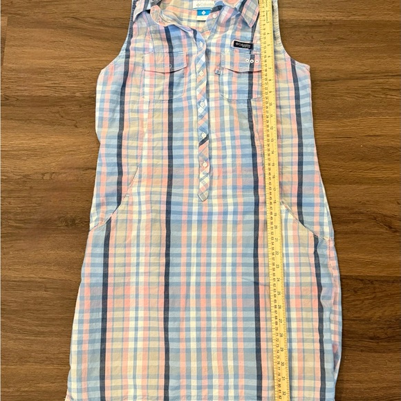 Columbia Women’s Plaid Sleeveless Cotton  Henley Dress Pockets Blue Pink Sz S - Picture 6 of 8
